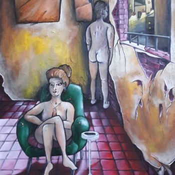 Pintura intitulada "Le fauteuil vert" por Fred Besnardiere, Obras de arte originais, Óleo