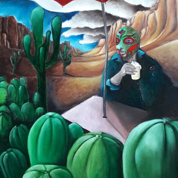 Painting titled "Lucha d'or de Oaxaca" by Fred Besnardiere, Original Artwork, Oil