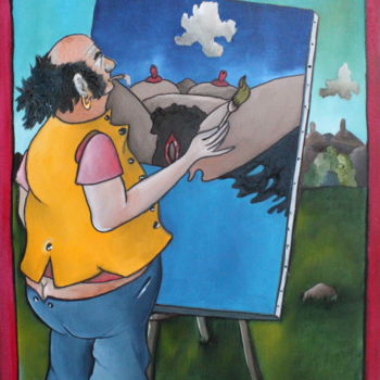 Schilderij getiteld "Le peintre et sa mu…" door Fred Besnardiere, Origineel Kunstwerk, Olie