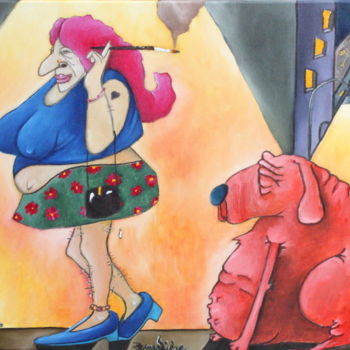 Pittura intitolato "Le chien et sa dame" da Fred Besnardiere, Opera d'arte originale, Olio