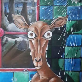 Painting titled "Biche shower" by Fred Besnardiere, Original Artwork, Oil