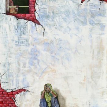Peinture intitulée "Au pied du mur" par Fred Besnardiere, Œuvre d'art originale, Huile