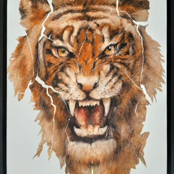 Painting titled "Tête de Tigre" by Fred Bonna, Original Artwork, Oil