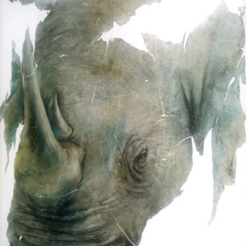 "Tête de rhino" başlıklı Tablo Fred Bonna tarafından, Orijinal sanat, Petrol Ahşap Sedye çerçevesi üzerine monte edilmiş