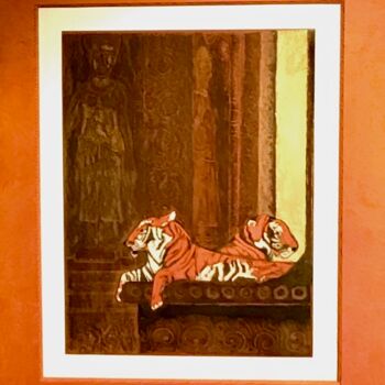Картина под названием "Les tigres d’Angkor…" - Fred Du Mesnil, Подлинное произведение искусства, Пастель
