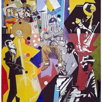 Schilderij getiteld "Biguine jazz" door Fred Eucharis, Origineel Kunstwerk, Acryl Gemonteerd op Frame voor houten brancard