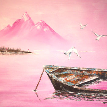 Painting titled "epave-sur-le-lac-du…" by Freddy-L, Original Artwork, Acrylic