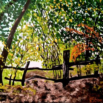 Pittura intitolato "Balade en forêt" da Fred Steiner, Opera d'arte originale, Olio Montato su Telaio per barella in legno
