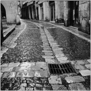 Photographie intitulée "La grille et la rue" par Frédéric Duchesnay, Œuvre d'art originale, Photographie argentique