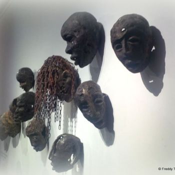 Sculpture titled "Masques" by Freddy Tsimba, Original Artwork