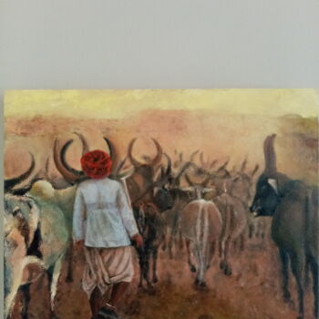 Peinture intitulée "Retour du troupeau" par Fred Haute, Œuvre d'art originale, Huile