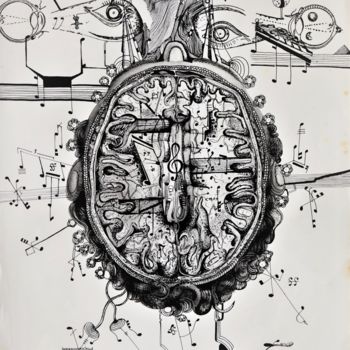 Zeichnungen mit dem Titel "Cerveau musical" von Frederic Babon, Original-Kunstwerk