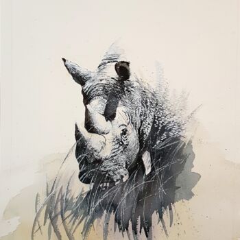 Painting titled "Second Rhino" by Frédéric Berrin, Original Artwork, Ink