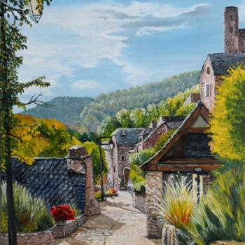 Painting titled "Village en Montagne" by Frédéric Boirie, Original Artwork, Acrylic Mounted on Wood Stretcher frame