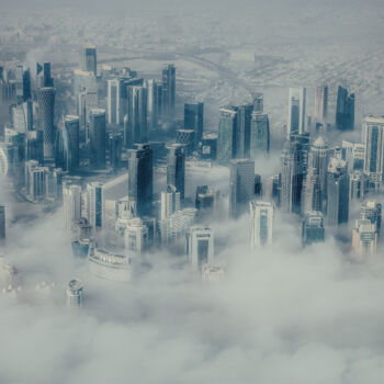 Photography titled "Doha in the Bleu Sky" by Frederic Bos, Original Artwork, Digital Photography