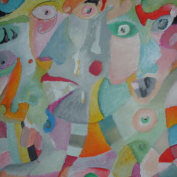 Painting titled ""Visages aux cubes"" by Fréderic Byloos, Original Artwork, Acrylic