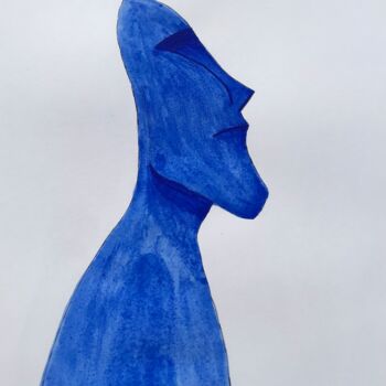 Pintura intitulada "Blue Moaï #1" por Frédéric Cadiou, Obras de arte originais, Tinta