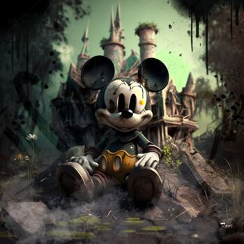 Digital Arts titled "Mickey V3" by Frédéric Font (Chroma), Original Artwork, Digital Painting Mounted on Wood Stretcher frame