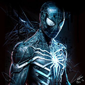 Digital Arts titled "Spiderman V1" by Frédéric Font (Chroma), Original Artwork, Digital Painting Mounted on Wood Stretcher f…
