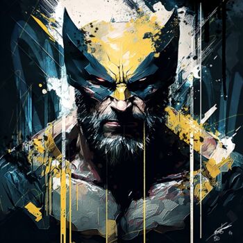 Digital Arts titled "Wolverine V1" by Frédéric Font (Chroma), Original Artwork, Digital Painting Mounted on Wood Stretcher f…