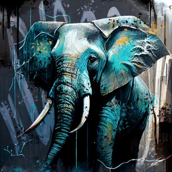 Arte digitale intitolato "Elephant V2" da Frédéric Font (Chroma), Opera d'arte originale, Pittura digitale Montato su Telaio…