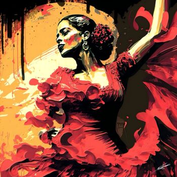 Digital Arts titled "Flamenco V2" by Frédéric Font (Chroma), Original Artwork, Digital Painting Mounted on Wood Stretcher fr…