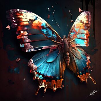 Digitale Kunst mit dem Titel "Papillon V1" von Frédéric Font (Chroma), Original-Kunstwerk, Digitale Malerei Auf Keilrahmen a…