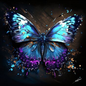 Digitale Kunst mit dem Titel "Papillon V4" von Frédéric Font (Chroma), Original-Kunstwerk, Digitale Malerei Auf Keilrahmen a…