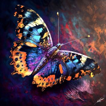 Digitale Kunst mit dem Titel "Papillon V6" von Frédéric Font (Chroma), Original-Kunstwerk, Digitale Malerei Auf Keilrahmen a…