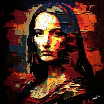Digital Arts titled "Mona Lisa Joconde V2" by Frédéric Font (Chroma), Original Artwork, Digital Painting Mounted on Wood Str…