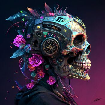 Arte digitale intitolato "Muerte Mexicana" da Frédéric Font (Chroma), Opera d'arte originale, Pittura digitale Montato su Te…