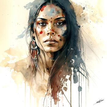 Artes digitais intitulada "La femme sioux" por Frédéric Font (Chroma), Obras de arte originais, Pintura digital Montado em A…