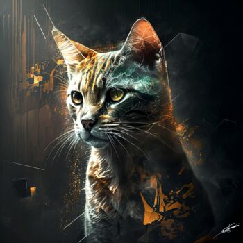 Arts numériques intitulée "Regard de chat sauv…" par Frédéric Font (Chroma), Œuvre d'art originale, Peinture numérique Monté…