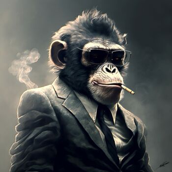 Arts numériques intitulée "Le primat élégant" par Frédéric Font (Chroma), Œuvre d'art originale, Peinture numérique Monté su…