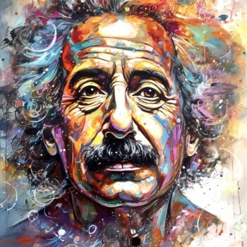 数字艺术 标题为“Einstein Albert Pop…” 由Frédéric Font (Chroma), 原创艺术品, 数字油画 安装在木质担架架上