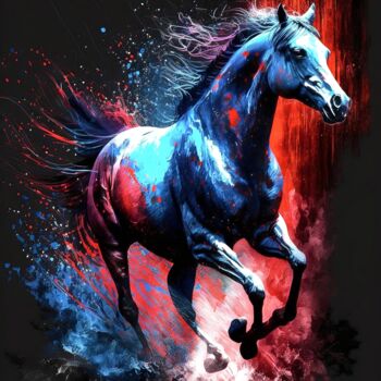 Digital Arts titled "Le cheval trcolore" by Frédéric Font (Chroma), Original Artwork, Digital Painting Mounted on Wood Stret…