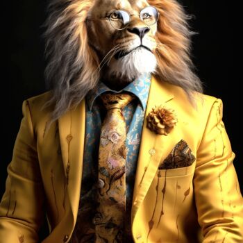 Arts numériques intitulée "le lion et le jaune" par Frédéric Font (Chroma), Œuvre d'art originale, Photo montage Monté sur C…