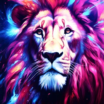 Digital Arts titled "Le Roi de la Savane" by Frédéric Font (Chroma), Original Artwork, Digital Painting Mounted on Wood Stre…