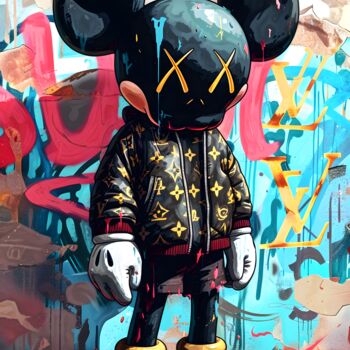 "KAWS x Mickey dans…" başlıklı Dijital Sanat Frédéric Font (Chroma) tarafından, Orijinal sanat, Dijital Resim Ahşap Sedye çe…