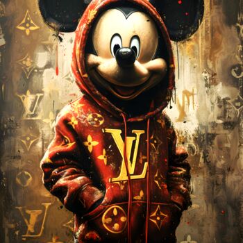 Digital Arts titled "Mickey Vuitton" by Frédéric Font (Chroma), Original Artwork, Digital Painting Mounted on Wood Stretcher…