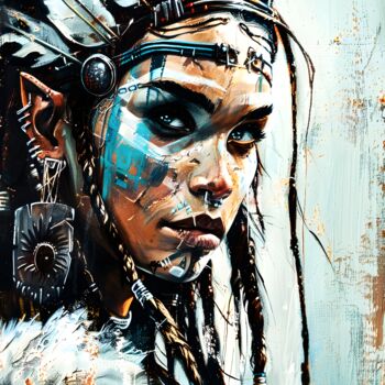 Digital Arts titled "L'Élégance Sioux :…" by Frédéric Font (Chroma), Original Artwork, Digital Painting Mounted on Wood Stre…