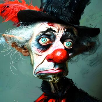 Arte digitale intitolato "L'Énigme du Clown :…" da Frédéric Font (Chroma), Opera d'arte originale, Pittura digitale Montato…