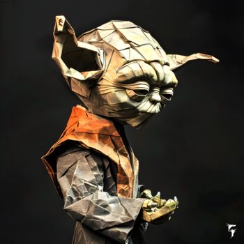 Arte digitale intitolato "Yoda en Origami : S…" da Frédéric Font (Chroma), Opera d'arte originale, Pittura digitale Montato…