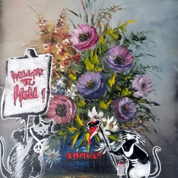 Painting titled "Welcome to hell Ban…" by Frédéric Font (Chroma), Original Artwork, Oil Mounted on Wood Stretcher frame