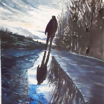 Painting titled "reflet." by Frédéric Fournier, Original Artwork, Watercolor