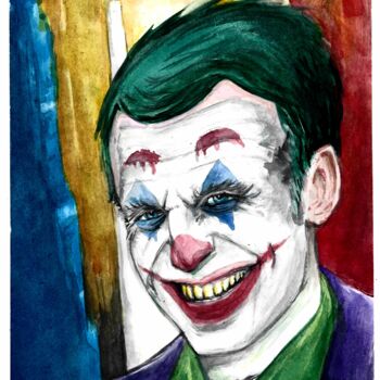 Painting titled "Macron-Joker" by Frédéric Fournier, Original Artwork, Watercolor