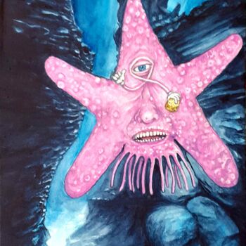 Ζωγραφική με τίτλο "Patrick The Sea Star" από Frédéric Fournier, Αυθεντικά έργα τέχνης, Ακουαρέλα Τοποθετήθηκε στο Άλλος άκα…