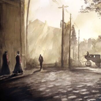 Painting titled "Street of Saint-Den…" by Frédéric Fournier, Original Artwork, Watercolor