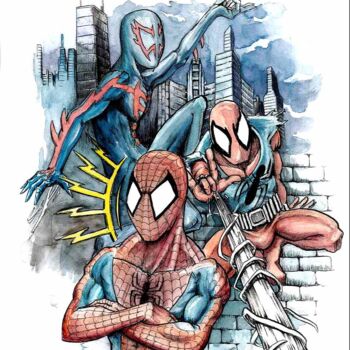 Peinture intitulée "3 Spider-Man" par Frédéric Fournier, Œuvre d'art originale, Aquarelle