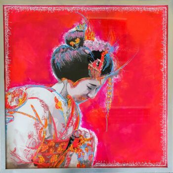 「Geisha 1」というタイトルの絵画 Frédéric Haireによって, オリジナルのアートワーク, アクリル ウッドストレッチャーフレームにマウント